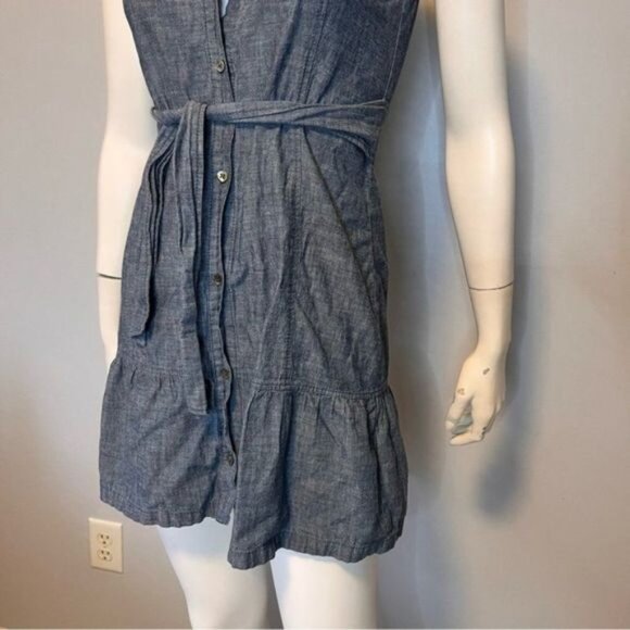 Theory Sleeveless Gray Chambray Button Down Ruffle Shirt Dress Size 4 - Picture 7 of 11